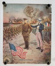 ORIGINAL 1917 WWI PRINT - BERLIN OR BUST - PERSHING IN FRANCE W FRAME LOOK picture