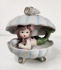 Vintage Porcelain Bisque Ceramic Mermaid In Clam Shell Figurine Original Sticker picture