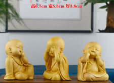 6.7* 5.3 * 3.8 CM Carved Boxwood Figurine - Set of 3 Little Monk Boys picture