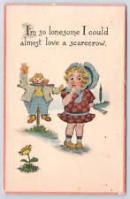 I'm So Lonesome I Could Almost Love a Jack O Lantern Scarecrow JOL Postcard Girl picture