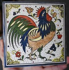 FABULOUS PORTUGUESE SIGNED ORIGINAL HND PTD ROOSTER MOTIF TILE #2 OF 8 AVAILABLE picture