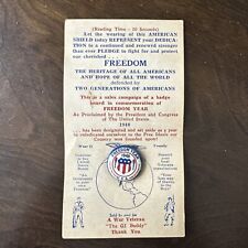 Freedom Year 1948 Button - Vintage Original With Document picture