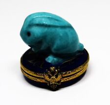 LIMOGES FRANCE BOX - FABERGÉ - FANCIFUL BLUE BUNNY & FLOWERS - TULIPS - FABERGE picture