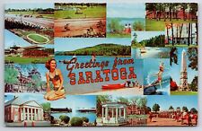 Greetings From Saratoga Springs New York NY Multi View Dexter Chrome Postcard picture