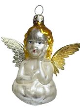 Vintage INGE-GLAS Hand Painted Germany Angel w/ Foil Wings Christmas Ornament picture