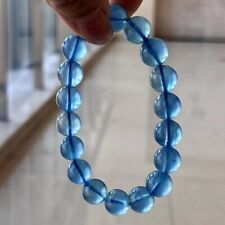 11mm Genuine Natural Blue Aquamarine Gemstone Crystal Round Bead Bracelet 5A picture