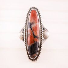 OLD PAWN STERLING SILVER PETRIFIED WOOD APPLIED BUMP UPS ROPE BORDER RING SIZE 4 picture