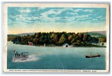 1924 Goat Island Lake Canoe Boat Webster Massachusetts MA Vintage Postcard picture