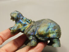 Hippopotamus Figurine Labradorite Carved 3.25 inch Stone Animal #O11 picture