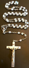 Vintage Catholic Iridescent Crystal 5 Decade Rosary Silver Tone Center Crucifix picture