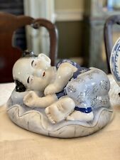 Vintage Chinoiserie Child Statue Blue & White By H.F.P Macau picture