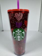 NEW Starbucks Valentines Day 2022 Tumbler Cup Sparkle Hearts Red 24oz picture