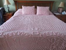 STUNNING PINK CHENILLE KING SIZE BEDSPREAD & 2 PILLOW SHAMS 118