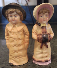 Antique Pair Kate Greenaway Glazed Boy & Girl Salt & pepper Set picture
