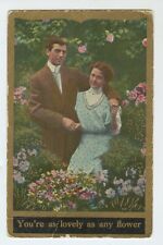 1910 Newton Iowa postmark March 28. MAN WOMAN. You're as Lovely as any Flower PC picture