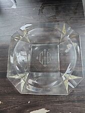 Vintage Ashtray Large Heavy 8” Square Clear Glass Cigar Cigarette Etched 