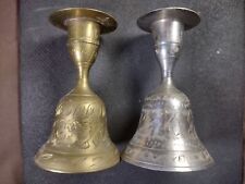 2 Vintage India Made Brass Bell with Candle Holder - Ornate Very Unique picture