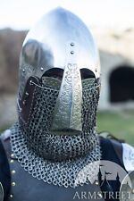 Medieval Bascinet Helmet Aching 14 Gauge Custom Handmade Knight helmet picture