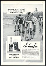 1934 big front wheel bike bicycle race art Schaefer Beer vintage print ad picture