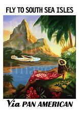Pan Am Clipper Flying Boat Airplane Travel Poster Pan American South Seas 8.5x11 picture
