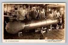 RPPC: Men in Workshop Building A Mammoth Torpedo, Navy Vintage Postcard picture