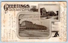 1904 GREETINGS OCEAN CITY MARYLAND MD ATLANTIC HOTEL DUNTON COTTAGES POSTCARD picture
