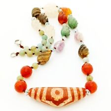 Authentic Tibetan 3 Eyed Agate Dzi Bead Amulet Necklace for Wealth and Health picture