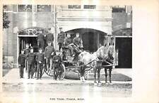ITHACA Michigan postcard Gratiot County fire department hall truck horse drawn picture