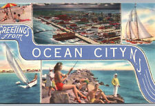 Ocean City New Jersey Postcard Greetings from Linen multi view 1957 Posted NJ picture