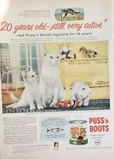 Lot of 3 Vintage 1954 Puss 'n Boots Cat Food Print Ads picture