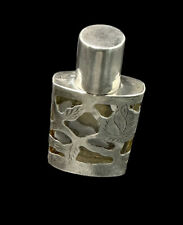 Perfume Bottle Miniature Sterling Silver Overlay Floral Etched Mexico Signed MG picture