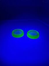 Set Of 2 Vtg Hazel Atlas Green Glass Vaseline Uranium Votive/ Furniture Sliders picture