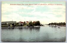 Postcard Belvedere Hotel Pine Lake Round Lake & Charlevoix Michigan In Distance picture