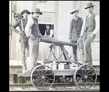 Railroad Workers Hand Car PHOTO Work Crew Early Handcar Train Tracks Station 5x5 picture