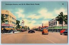 Miami Beach Florida FL Postcard Washington Avenue 5th St. c1940 Vintage Antique picture