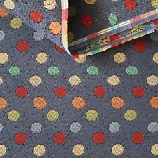 Vintage Blue Upholstery Fabric Whimsical Red, Orange, Yellow Polka Dot 3.6 yd picture