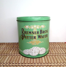 Empty Tin Can Bremner Bros. Butter Wafer 11 OZ Chicago Illinois W/ Lid Vintage picture