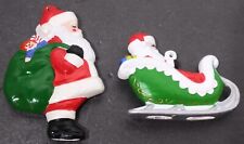 Set of Two Santa Claus Ceramic Christmas Ornaments Amateur Painted picture