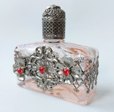 Bottle for Perfume Pink Czech Glass Parfume Bottle Filigree Silver Tone Art Deco picture