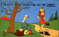 Tree surgeon inspector~sexy woman BUSY INSPECTING ALL THE LIMBS ~1940s pun comic picture