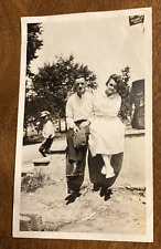 1910s-1920s Man Woman Fashion Lady Gentleman Sitting on Steps Real Photo P10p12 picture