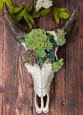 Ebros Western Steer Bison With Painted Flowering Succulents Wall Decor Skulls picture