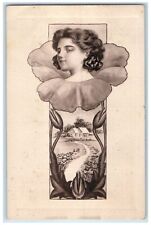 1910 Pretty Woman Flower Art Nouveau Henderson Minnesota MN Antique Postcard picture