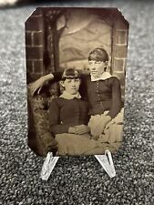 Antique Tintype Photo Sisters Oddly LONG ARM Rare sixth plate photo girls studio picture