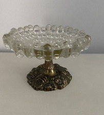 Vtg Clear Glass Hobnail Pewter Metal Base Pedestal Jewelry Trinkets Soap Decor picture