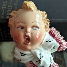 1950s Nursery Wall Art Hanging Cherub Baby Vtg Kitsch Painted Ceramic Italy Face picture