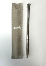 Hermes Agenda Silver 925 Twisted Ballpoint Pen(No Box) wz/Leather Pen case Rare picture