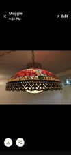 Vintage Floral Pattern Stained Glass Ornate  Swag Ceiling Fixture  picture