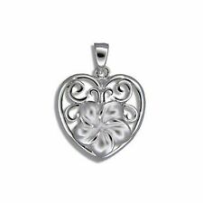 Hawaiian Heirloom Jewelry Plumeria Flower in Heart Sterling Silver Pendant picture