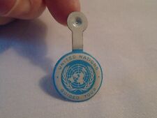 Vintage United Nations UN Guided Tour Tab-fold Metal Button Pin  picture